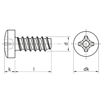 DIN 7981 F-H Cross recessed pan head tapping screw blunt end Black zinc plated