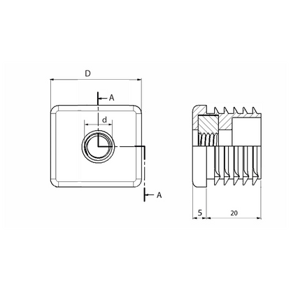 Inserto a lamelle con dado assemblato quadrato