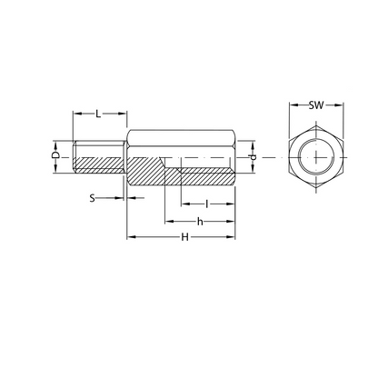 Distanziatore esagonale M-F ottone