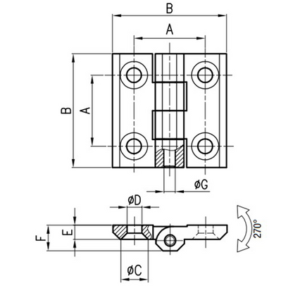 Cerniera esterna 270° con fori inox