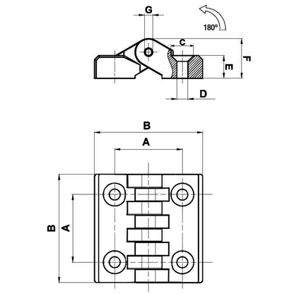 Cerniera esterna 180° plastica