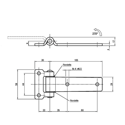 Cerniera esterna 270° lunga 135 inox