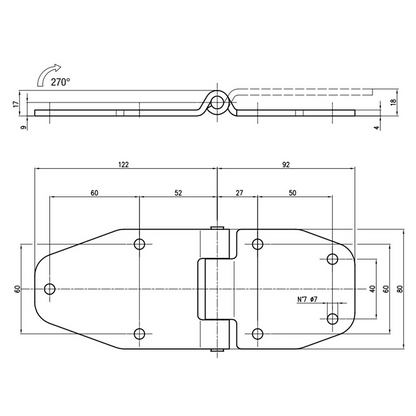 Cerniera esterna 270° lunga 214 inox