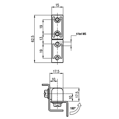 Cerniera esterna 180° angolare 62mm