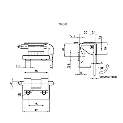 Cerniera esterna 180° angolare tipo B