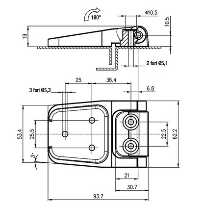 Charnière extérieur 180° Plastique