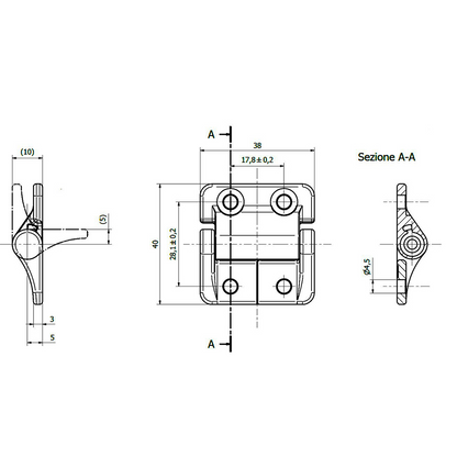 Cerniera frizionata 270° con fori cilindrici 40x38