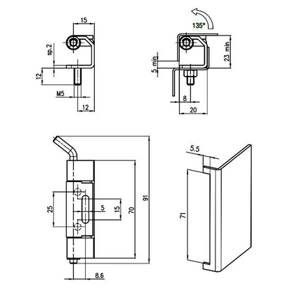 Cerniera interna 135°