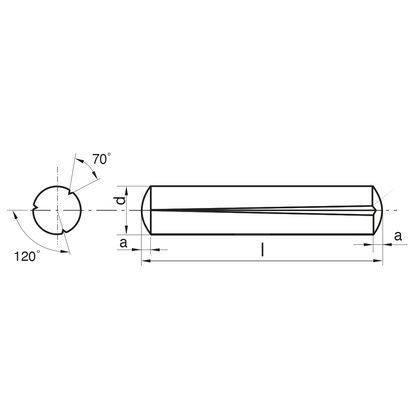 Spina con intaglio conico a tutta lunghezza (Kerb) DIN 1471