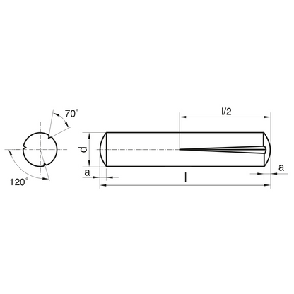 Spina con intaglio conico a mezza lunghezza (Kerb) DIN 1472