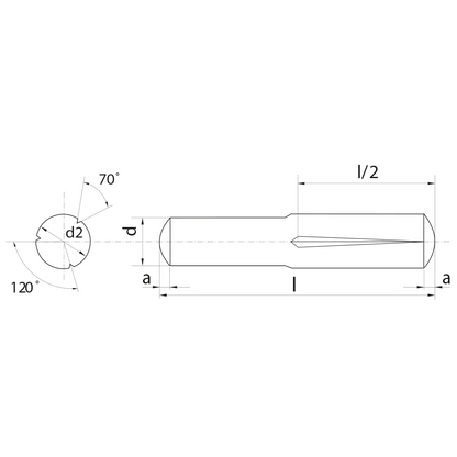 Spina con intaglio conico a mezza lunghezza invertita (Kerb) DIN 1474