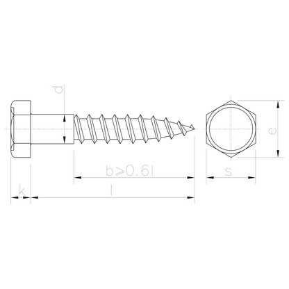 Vite testa esagonale a legno (mordenti) DIN 571 inox A2