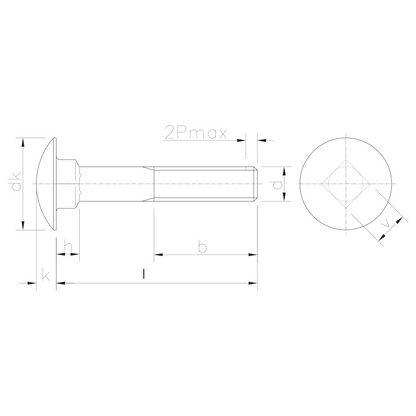 Round head square neck bolt DIN 603 steel 4.8