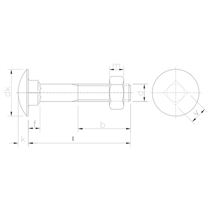 Round head square neck bolts with hex nut DIN 603/555 steel 4.8 zinc plated