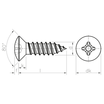 DIN 7983 Phillips raised CSK tapping screw Nickel plated