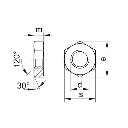 Dado esagonale basso DIN 936 ottone