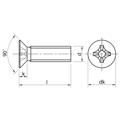 Phillips countersunk head screw DIN 965 steel 4.8 Zinc plated