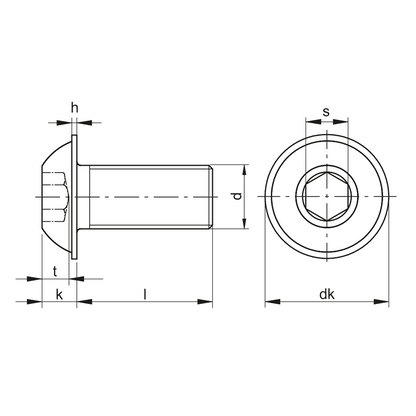 Vite testa a bottone cava esagonale flangiata ISO 7380-2 inox A2