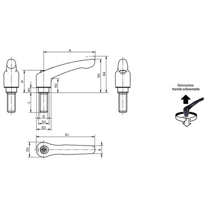 Manette indexable à tige inox