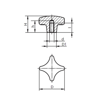 Bouton croisillon en aluminium à trou borgne fileté