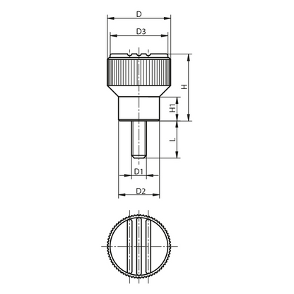 Pomello zigrinato con perno inox