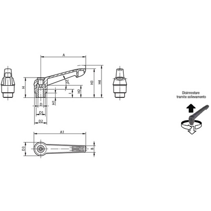 Manette indexable 20° avec insert inox