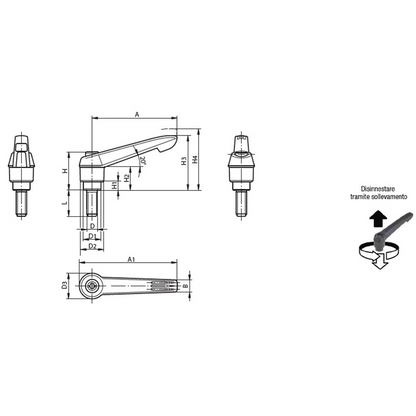 Manette indexable 20° à tige inox