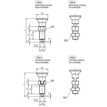 Spina di posizionamento standard inox temprato