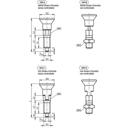 Spina di posizionamento standard PG inox