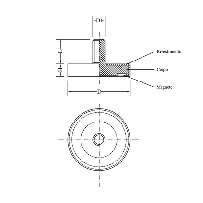 Magnete pot piatto maschio gommato