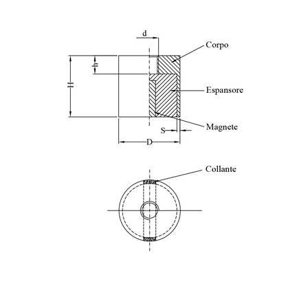 Magnete pot piatto femmina ferrite