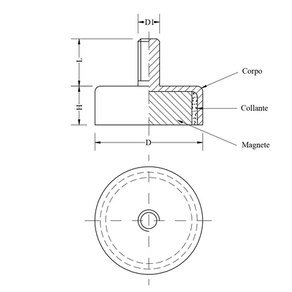 Magnete pot piatto maschio ferrite