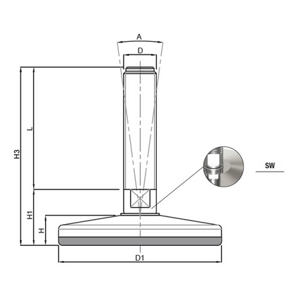 Piedino snodato inox base inox con antiscivolo