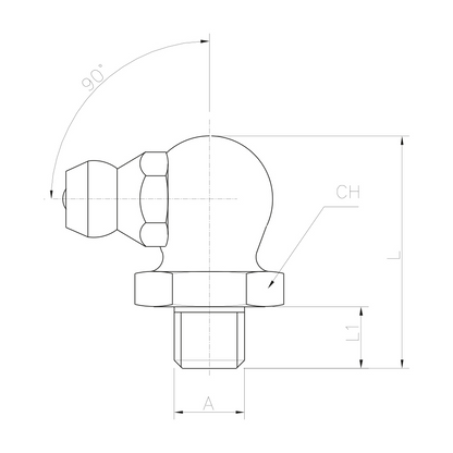 Ingrassatore idraulico a testa sferica piegata a 90° UNI 7663-C
